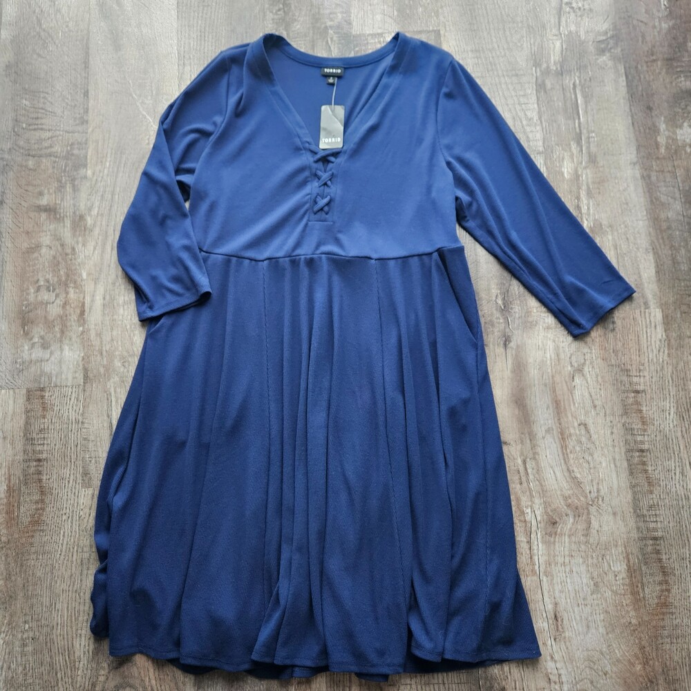 Torrid Navy Rib Lace-Up Skater Dress